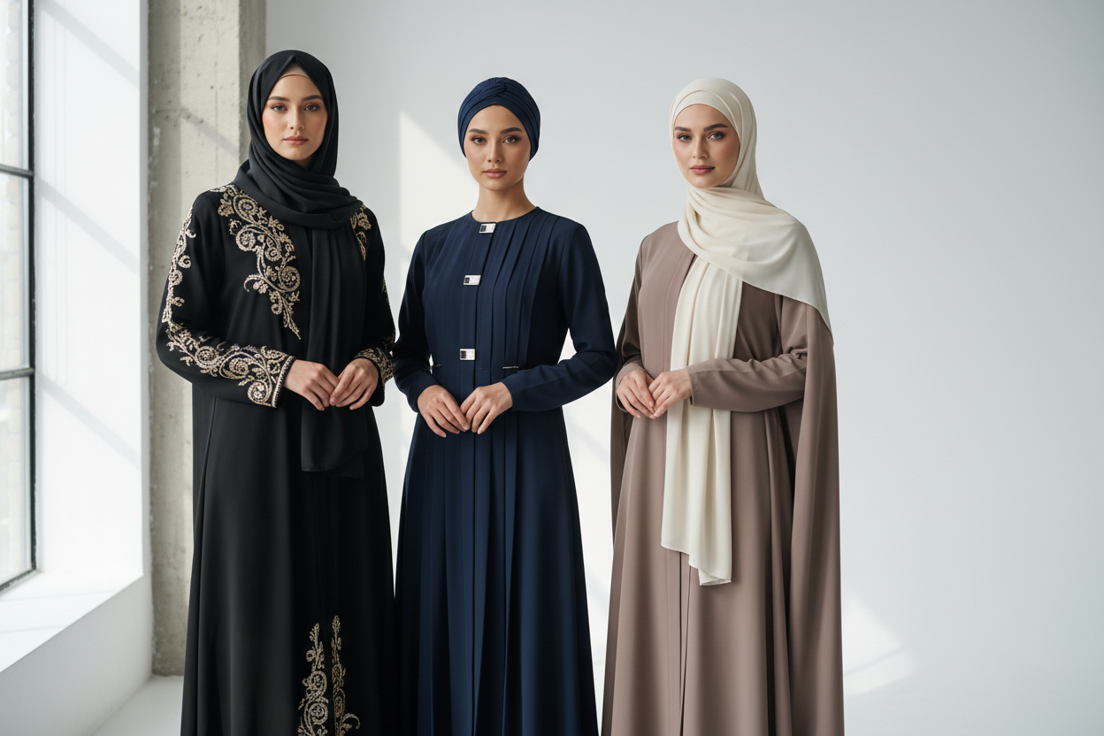three woman dress hijab and abaya muslim 